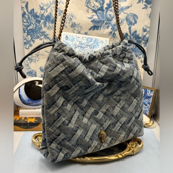 🆕 KURT GEIGER LONDON 🧿 NWOT Kensington Denim Drawstring Shoulder Bag - Picture 3 of 16